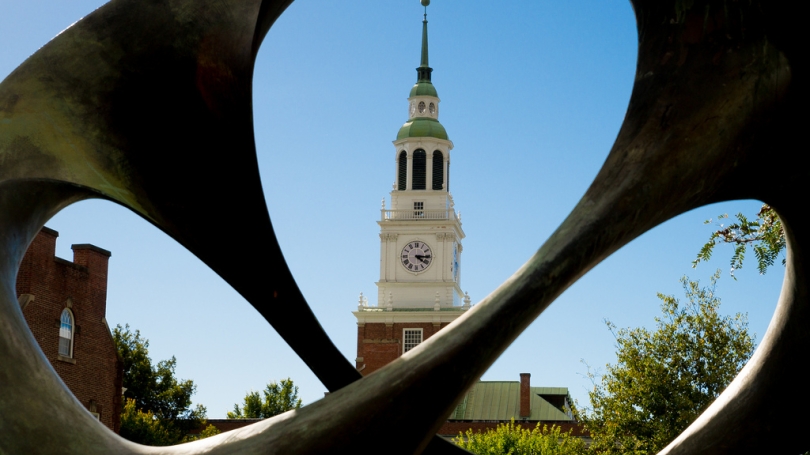 view of clock tower thru sculpture